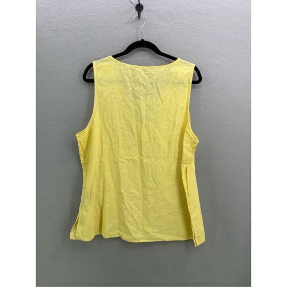 NWT Harvé Benard Womens Yellow Lace Up Natural Washable Linen Tank Top Size XL - Picture 2 of 7